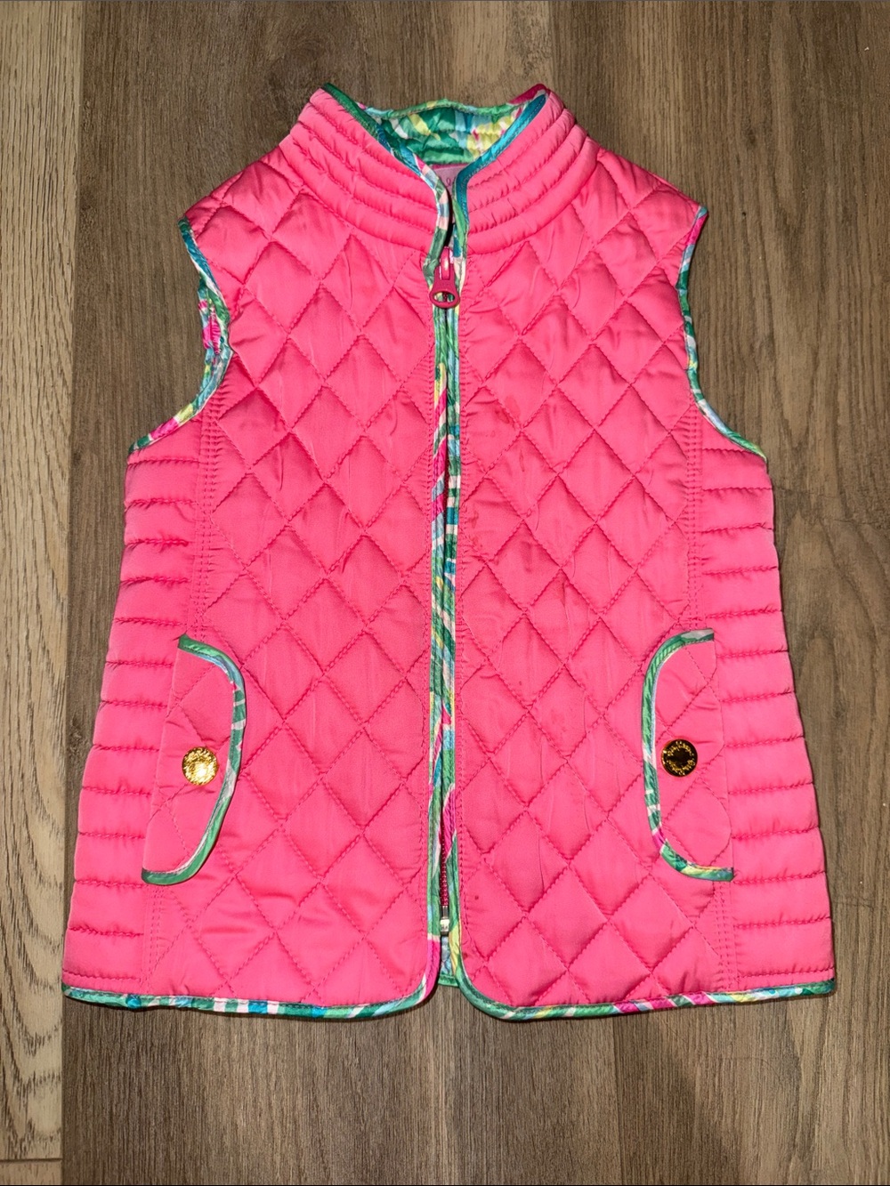 Lilly Pulitzer TODDLER Quilted Hot Pink Vest with Floral Trim